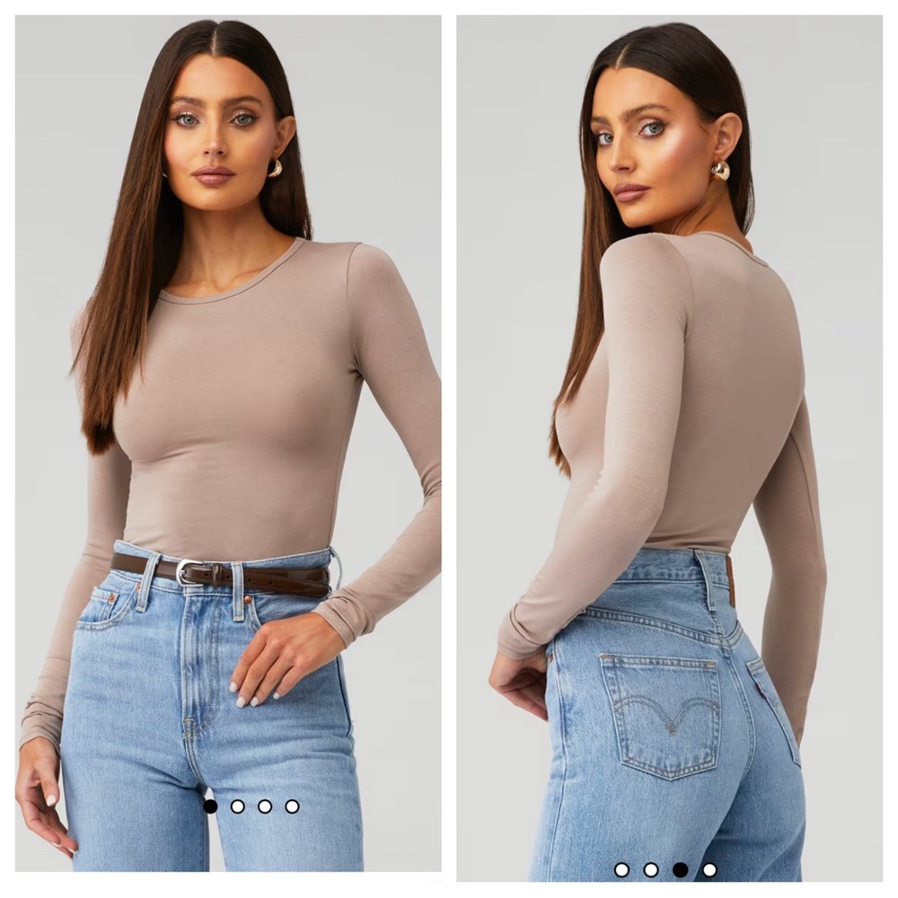 NWT OW Collection Erla Bodysuit Tan L Long Sleeve Crewneck